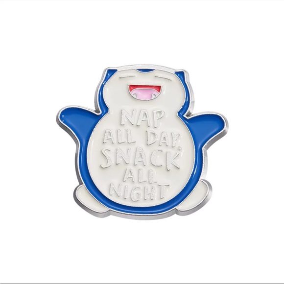 Snorlax Pokemood Snacks and Naps Cute Pokemon Enamel Pin - Blue & White - Picture 3 of 3